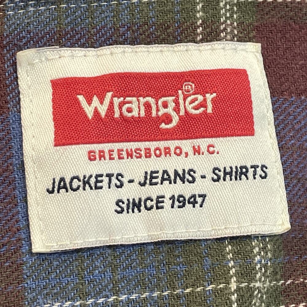 Wrangler Flannel Shirt Men's Large Plaid Long Sleeve Flap Button Pockets Western - Picture 5 of 8